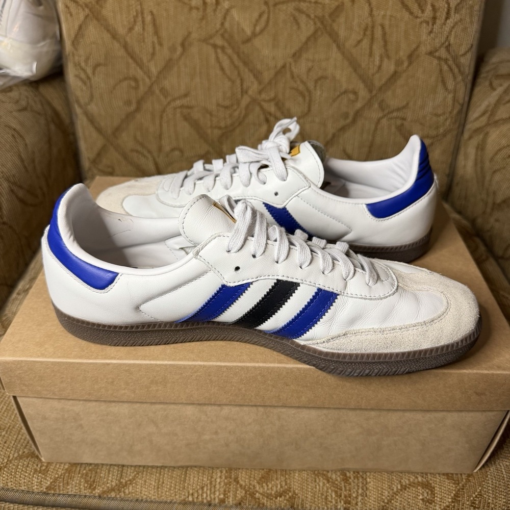 Adidas Originals Samba OG White Active Blue Gold Men's 10.5 Casual Shoes ID1381 - Picture 2 of 9